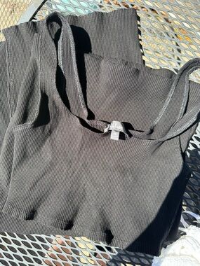 Lulu's Black Ribbed Tank crop top & skirt